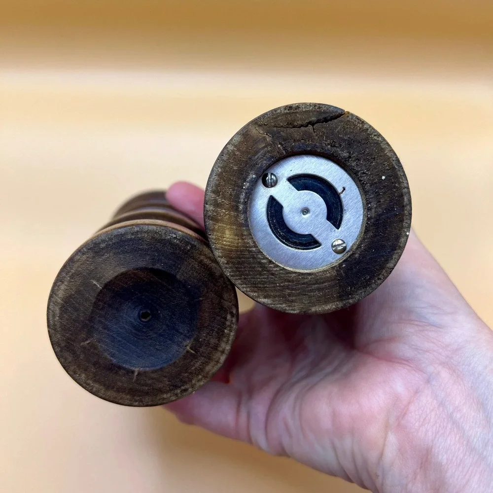 VTG Mid Century Wood Salt Shaker & Pepper Mill Set Turned Wood Espresso Finish